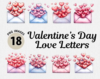 Akvarell Alla hjärtans dag kärleksbrev PNG Clipart-paket, romantisk kärleksbrev Clipart, tillgivenhetskuvert PNG, romantisk PNG, hjärtan PNG