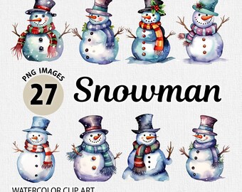 Pacote PNG de boneco de neve de Natal em aquarela, Pacote clipart de boneco de neve de Natal, Fundo transparente PNG, Pacote PNG de imagens de boneco de neve de Natal