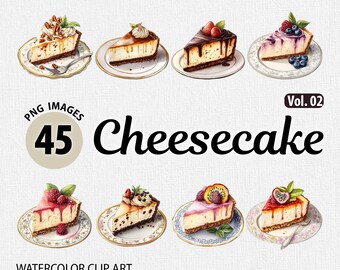 Akvarell cheesecake PNG-paket, cheesecake Clipart, cheesecake PNG, dessertmat PNG, bakning Clipart, akvarell tårta Clipart, bageri PNG