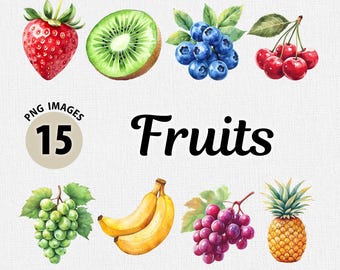 Akvarell frukt PNG Clipart-paket, akvarell färsk frukt Clipart, digitala sommarfrukter, akvarell citrusfrukter PNG-paket