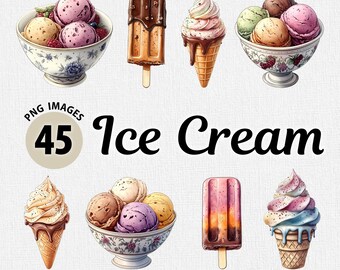 Watercolor Ice Cream PNG Clipart Bundle, Dessert PNG Clipart, Sweets Clipart, Ice Cream Clipart, Summer popsicle Clipart, Ice Cream Graphics