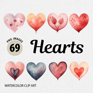 Aquarell Herzen PNG Clipart Bundle, Valentinstag Herz Clipart, Liebe PNG, Romantische Illustration PNG, Liebe PNG Clipart, Aquarell Herz