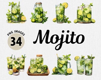 Akvarell Mojito PNG Clipart-paket, Mojito Clipart, Mojito-flaska PNG, Cocktail Clipart, Akvarell Cocktail PNG, Drycker PNG, Alkohol PNG