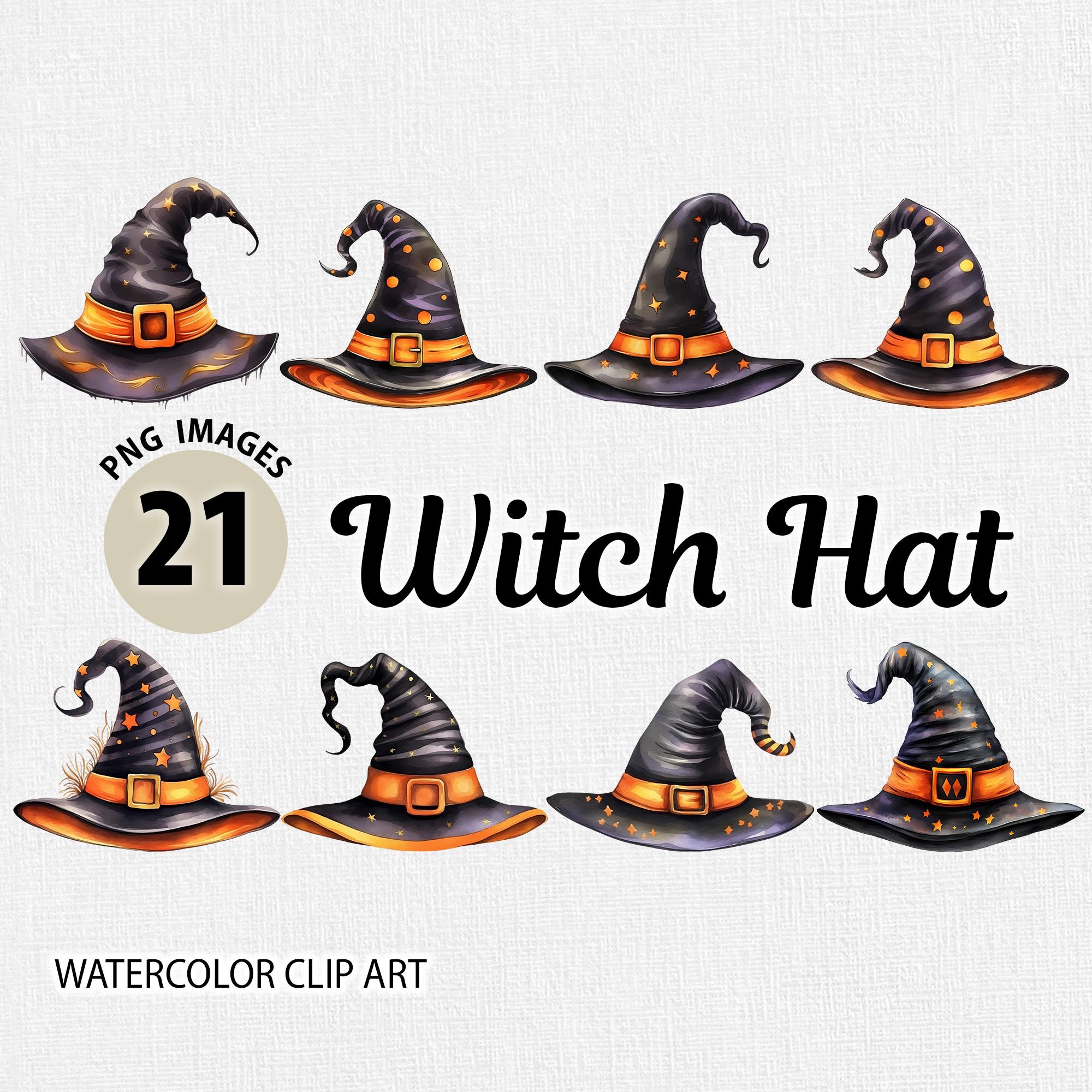 Watercolor Witch Hat Clipart Bundle: Halloween PNG Images (digital ...