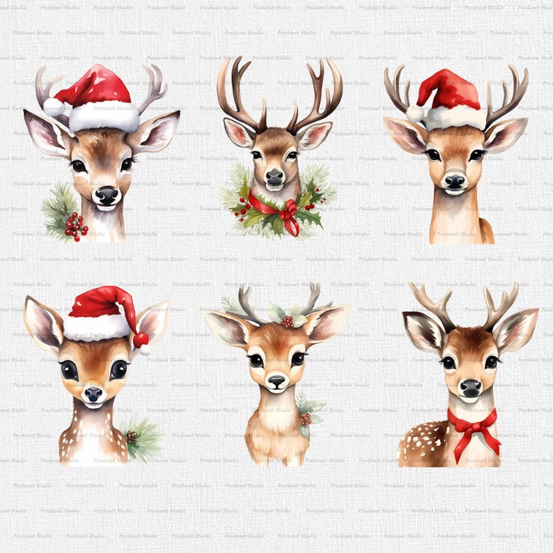 Bundle PNG de cerf de Noël, fond Transparent, haute résolution, lot de cliparts de cerf de Noël, aquarelle, téléchargement immédiat, cerf PNG image 3