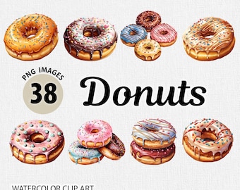 Donut Clipart Bundle, Watercolor Donut PNG bundle, Dessert Clipart, Sweets Clipart, Donuts Clipart, Donuts PNG Bundle, Dessert PNG Clipart