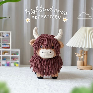 Highland Cow Crochet Pattern, Amigurumi Crochet Pattern, Highland Cow Stuffed Plush Pattern, PDF Crochet Pattern