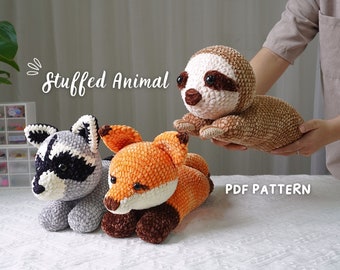 Combo 3in1 Amigurumi Crochet Pattern, Sloth Crochet Pattern, Racoon Crochet Pattern, Fox Crochet Pattern, Animal Crochet Pattern