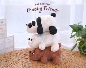 Chubby Friends Crochet Patterns Bundle | Chubby Panda Pattern, Chubby Bear Pattern, Amigurumi Crochet Patterns