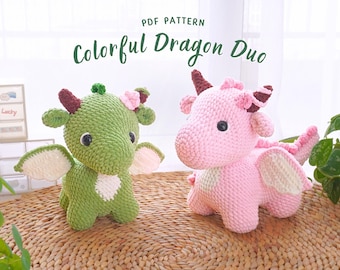 Colorful Dragon Crochet Patterns Bundle, Amigurumi Crochet Patterns, Green Dragon Crochet Pattern, Baby Dragon Crochet Pattern