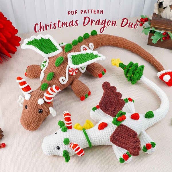 Bundel kerstdraak haakpatronen, groot kerstfee drakenpatroon, medium kerstfee drakenpatroon, digitale pdf DIY