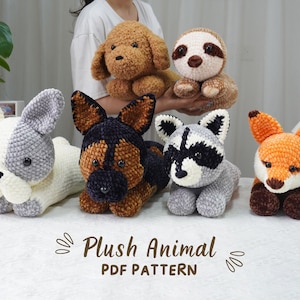 Wzór na szydełko Amigurumi, Pudel szydełkowy, Buldog francuski szydełkowy, Owczarek niemiecki szydełkowy, Wzór na szydełko Fox, Wzór na leniwca