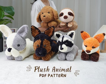 Amigurumi Crochet Pattern, Poodle Crochet, French Bull Dog Crochet, German Shepherd Dog Crochet, Fox Crochet Pattern, Sloth Pattern