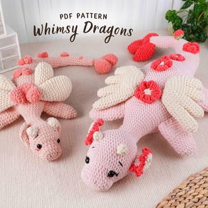 Whimsy Dragons Crochet Patterns Bundle | Flower Dragon Pattern, Heart Dragon Pattern, Amigurumi Crochet Patterns, PDF Crochet Pattern