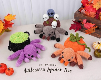 Halloween Spider Trio Crochet Patterns | Pumpkin Spider Pattern, Witch Spider Pattern, Skull Spider Pattern, Halloween Crochet Patterns