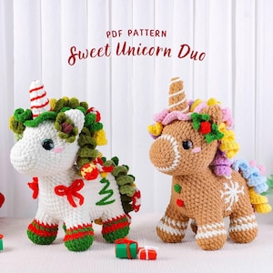 Sweet Unicorn Crochet Patterns Bundle, Christmas Tree Unicorn Pattern, Gingerbread Unicorn Pattern, Christmas Amigurumi Unicorn, PDF Pattern
