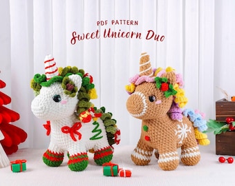 Sweet Unicorn Crochet Patterns Bundle, Christmas Tree Unicorn Pattern, Gingerbread Unicorn Pattern, Christmas Amigurumi Unicorn, PDF Pattern