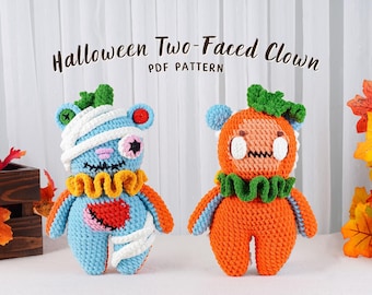 Two Faced Clown Halloween Crochet Pattern, Halloween Clown Crochet Pattern, Amigurumi Crochet Pattern, Plushie DIY Tutorial, PDF Tutorial