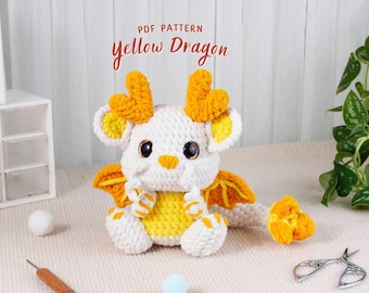 Yellow Dragon Crochet Pattern, Amigurumi Crochet Pattern, Crochet Dragon Plush DIY, Amigurumi Pattern PDF, Handmade Crochet Dragon Tutorial