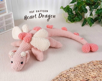 Wzór na szydełkowe serce smoka, wzór na szydełkowe amigurumi, wzór na szydełkowe smoki, ręcznie robiony wzór na szydełkowe amigurumi, wzór na szydełkowe pliki PDF