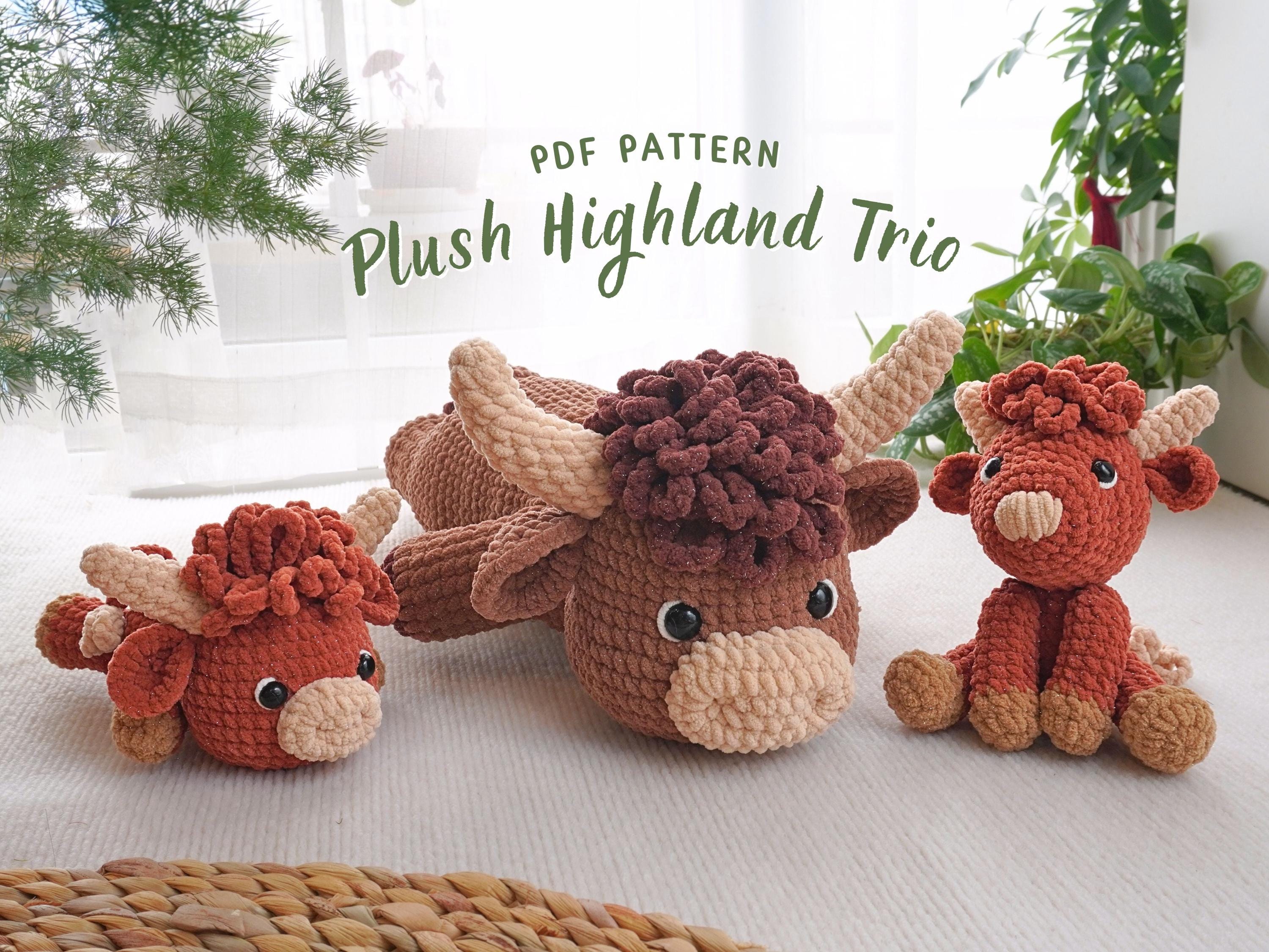 Plush Highland Trio Crochet Patterns, Amigurumi Crochet Pattern, Highland Cow Stuffed Plush Pattern, PDF Crochet Pattern