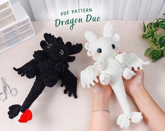 Duo de dragons au crochet, patron au crochet Amigurumi, PDF Amigurumi dragon, tutoriel de créature fantastique au crochet, patron numérique bricolage