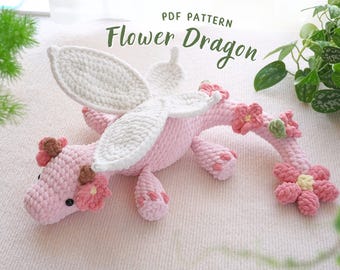 Flower Dragon Crochet Pattern, Amigurumi Crochet Pattern, Crochet Dragon Pattern, Low Sew Crochet Pattern