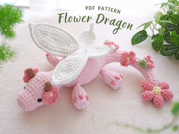 Flower Dragon Crochet Pattern, Amigurumi Crochet Pattern, Crochet Dragon Pattern, Low Sew Crochet Pattern