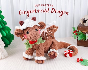 Gingerbread Dragon Crochet Pattern, Christmas Amigurumi Dragon, Gingerbread Amigurumi Plushie, Christmas Crochet PDF Tutorial, PDF Pattern
