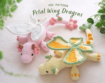 Combo 2in1 Petal Wings Dragons Crochet Pattern, Amigurumi Crochet Pattern, Adorable Dragon Crochet Patterns