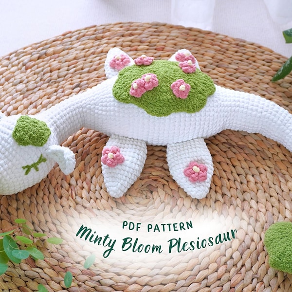 Minty Bloom Plesiosaur Häkelanleitung, Amigurumi Häkelanleitung, Drachen Häkelanleitung, entzückende Drachen Häkelanleitung