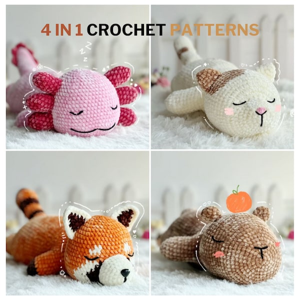 Amigurumi Crochet Pattern, Axolotl Crochet Pattern, Red Panda Crochet Pattern, Cat Crochet Pattern, Capybara Crochet Pattern