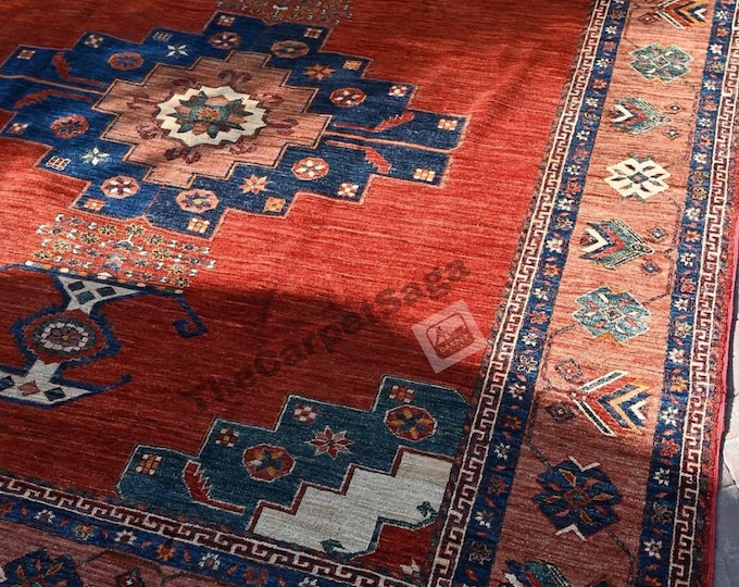 Geometric Vintage Vermillion Red Handmade 2x5 Ft Oriental Persian Style ...