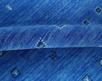 Blue Lori Gabbeh Wool Rug, Hand Loomed Minimalist Tribal Decor for Home and Living