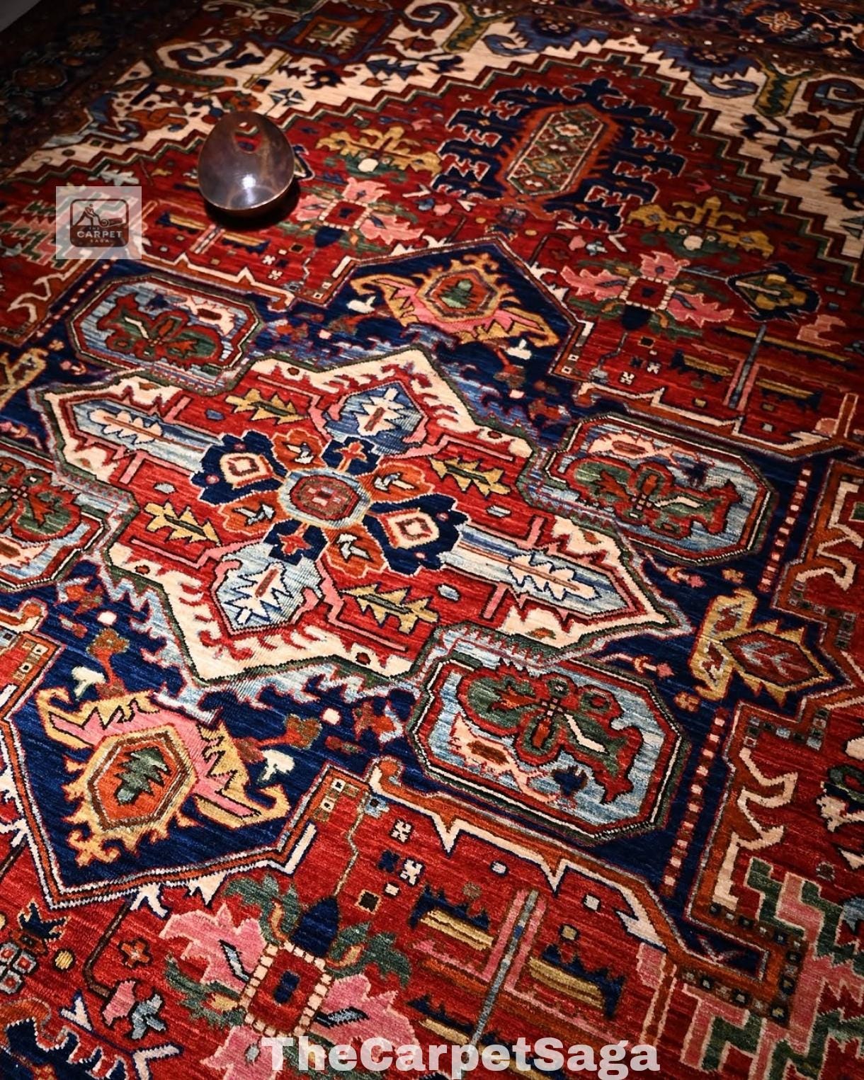 Red & Navy Heriz Rug | Handmade Wool Area Rug | Antique Style Oriental ...