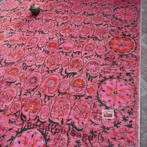 Pink Hand Knotted Suzani Rug, 5x8 8x10 Traditional Oriental Peshwar Carpet for Home and Living, Luxury Wool Area Rug