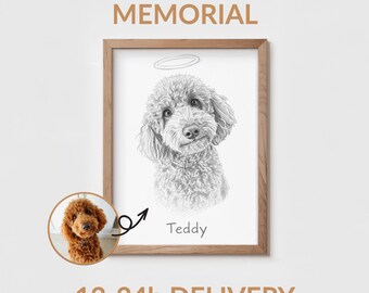 Custom Dog Memorial Portrait Sketch Style Pet Memorial Gift Dog Mom Dog Dad Art Dog Lover Printable Pet Loss Gift SAME DAY DELIVERY Digital
