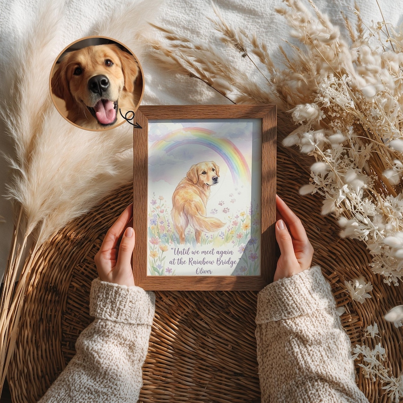 Rainbow Bridge Dog Memorial Custom Dog Portrait Watercolor Style Pet Memorial Gift Dog Mom Dog Dad Art Dog Lover Printable Pet Loss Gift image 1