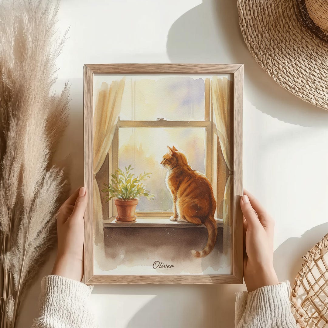 Custom Cat Memorial Portrait Watercolor Style Pet Memorial Gift Cat Mom ...