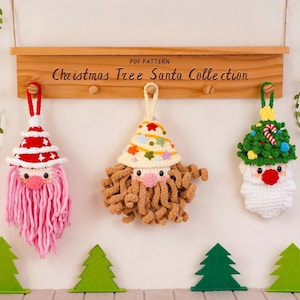 3-in-1-Kombination: Häkelanleitung für einen hängenden Weihnachtsbaum-Weihnachtsmann, Anleitung für einen roten Weihnachtsbaum-Weihnachtsmann mit Mütze, Anleitung für einen grünen Weihnachtsbaum-Weihnachtsmann mit Mütze