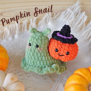 Pumpkin Snail Crochet Pattern, Halloween Snail and Cauldron Crochet Pattern, Halloween Amigurumi Crochet, Snail Crochet Tutorial