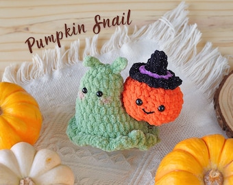 Pumpkin Snail Crochet Pattern, Halloween Snail and Cauldron Crochet Pattern, Halloween Amigurumi Crochet, Snail Crochet Tutorial