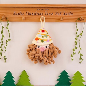 Rustic Christmas Tree Hat Santa Hanging Crochet Pattern, Christmas Crochet Pattern, Santa Hat Crochet Pattern, Holiday Hanging Decor