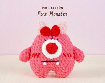 Pink Monster Crochet Pattern, No Sew Plush Toy Design, Soft Stuffed Creature DIY Guide, Handmade Craft Instructions For Beginners