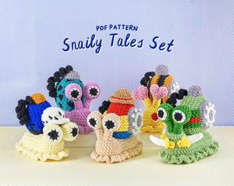 Snaily Tales Amigurumi Crochet Patterns Bundle | Chef Snail Pattern, TeleSnail Pattern, SnailCom Pattern, Goro Snail, Cozy Snail Pattern