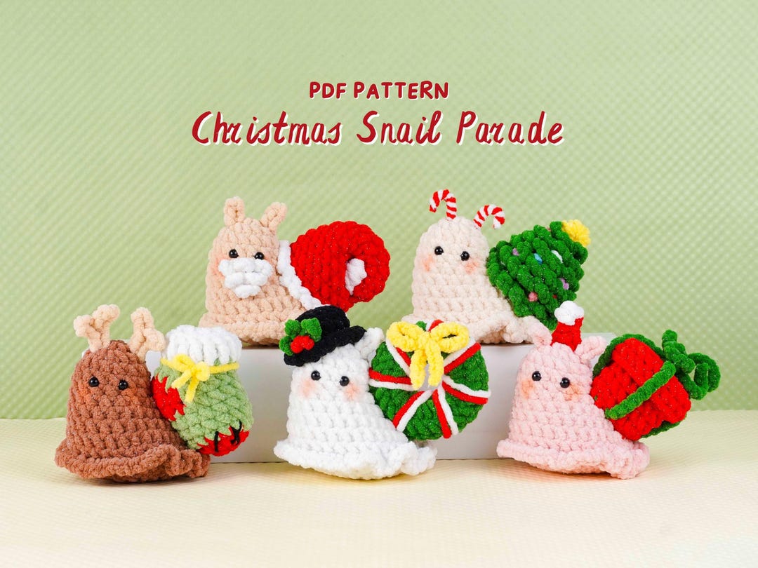 Christmas Snail Parade Crochet Patterns Bundle, Wreath Snail Pattern ...