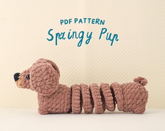 Springy Pup Crochet Pattern, Stuffed Animal Crochet Pattern, Amigurumi Crochet Pattern, Dog Amigurumi Crochet Pattern