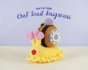 Patrón de crochet de caracol chef, patrón de crochet de caracol, patrón de crochet de peluche, patrón de crochet de amigurumi, patrón de crochet en PDF
