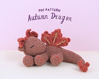 Sleeping Autumn Dragon Crochet Pattern, Amigurumi Crochet Pattern, Amigurumi Dragon PDF Pattern, Dragon Crochet Pattern, PDF Crochet Pattern