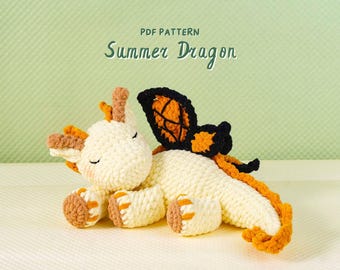 Summer Dragon Crochet Pattern, Amigurumi Dragon PDF Pattern, Fantasy Creature Plushie, Easy Crochet Tutorial, PDF Pattern